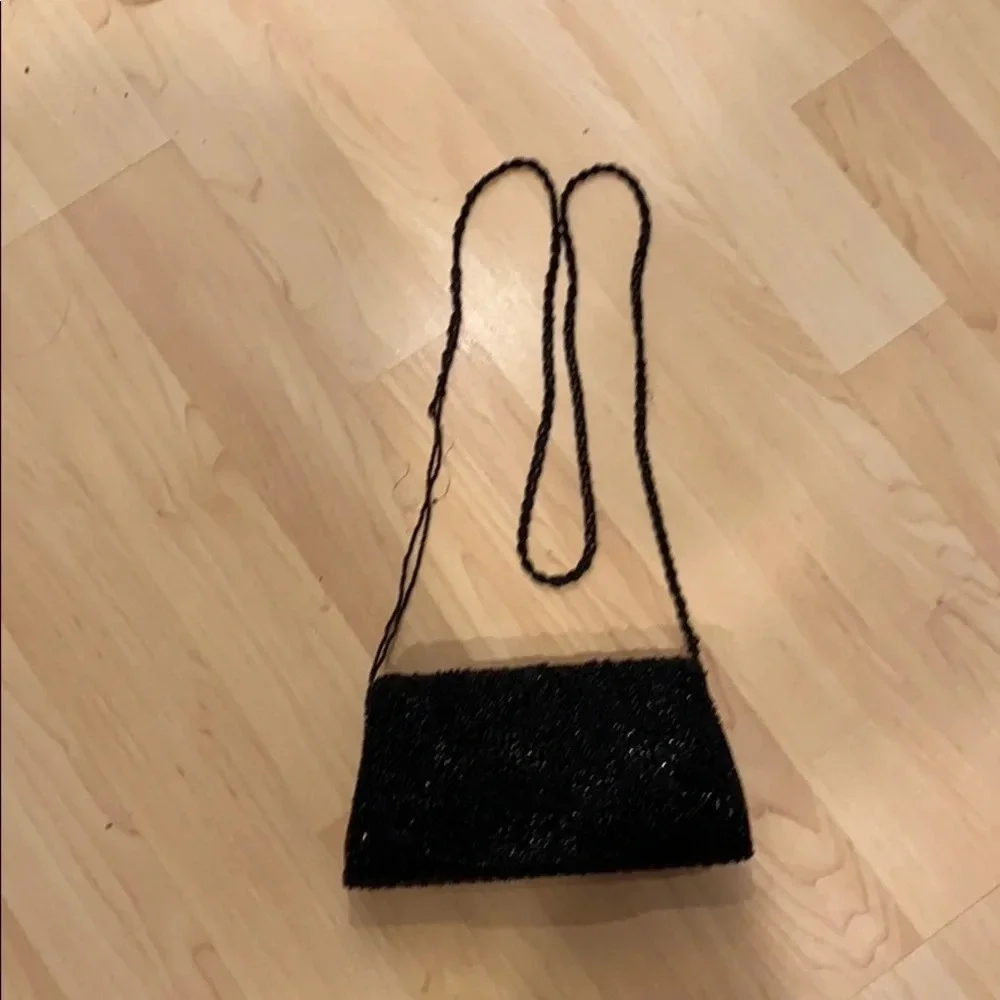 Vintage Beaded Black little Handbag